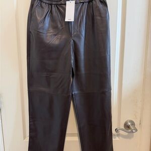 Mango Faux Leather Jogger Pants - Dark Brown